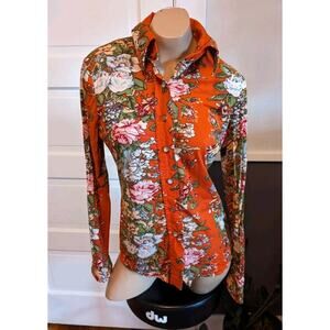 Vintage 1960s 70s Sunday's Child California Floral Wool Blend? Dagger Blouse XS